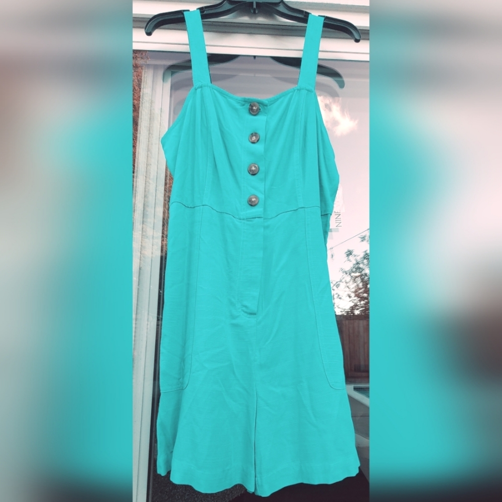 Nine West Teal Button Romper - Size Medium